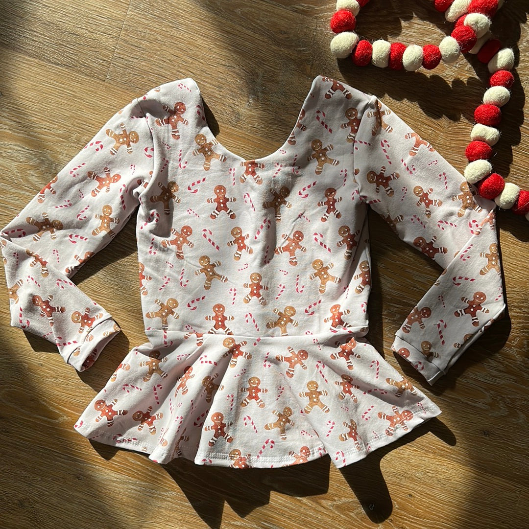 Gingerbread Long Sleeve Peplum Top