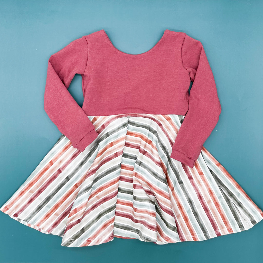 Harvest Stripe Twirl Dress (Marsala Bodice)