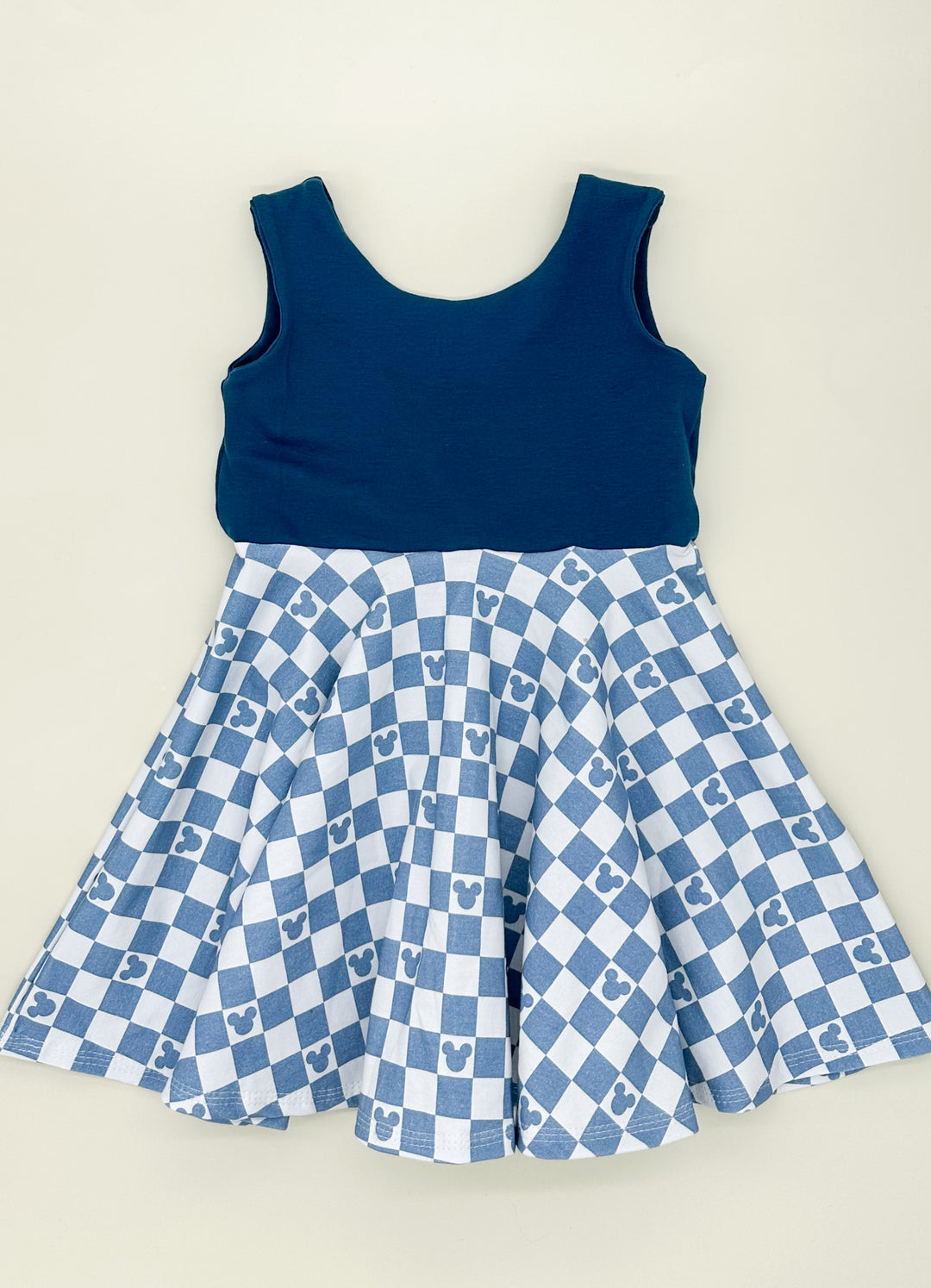 Blue Mouse Check Twirl Dress (Peacock Bodice)