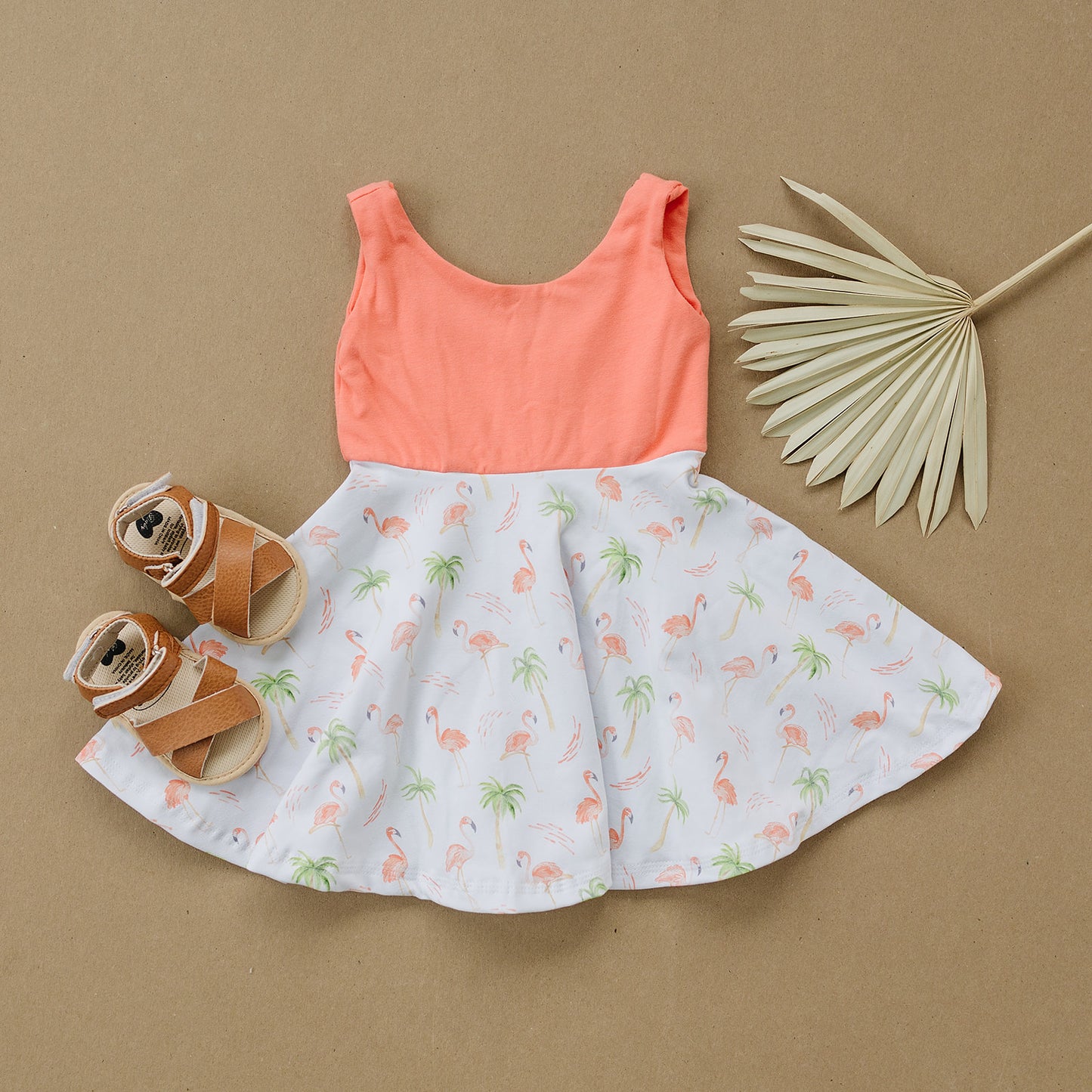 Peach Flamingo Twirl Dress (Peach Bodice)