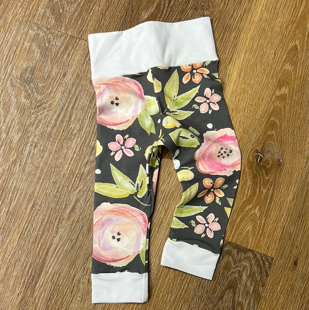 RTS Charcoal Floral Leggings - 6-9, 9-12