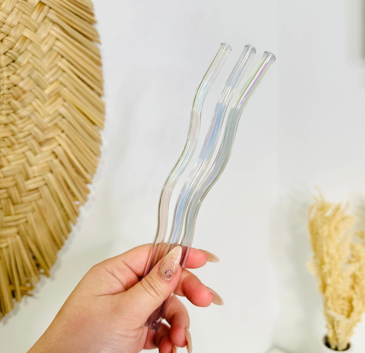 Iridescent Wavy Glass Straw