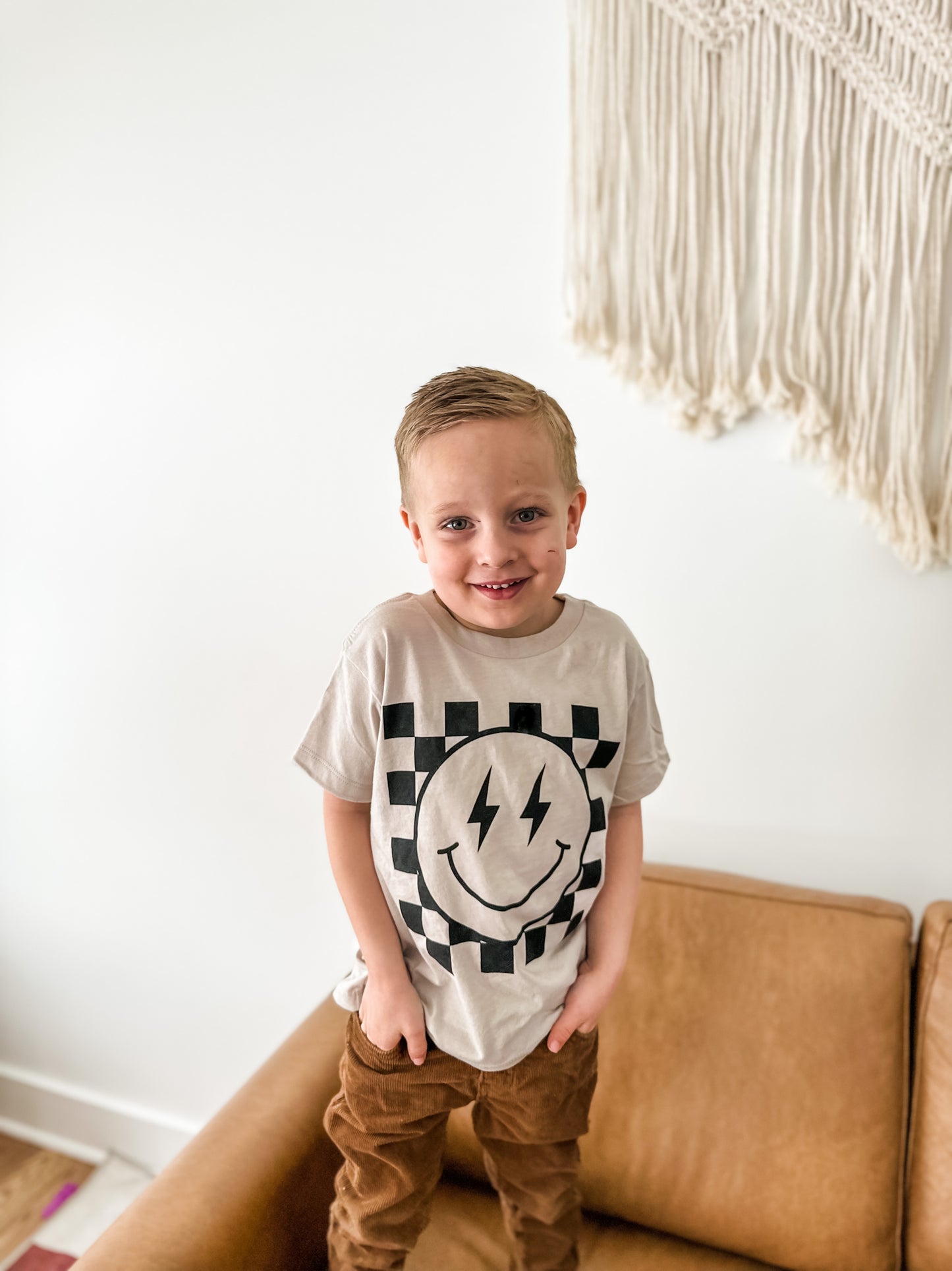 Smiley Check Top - Sand