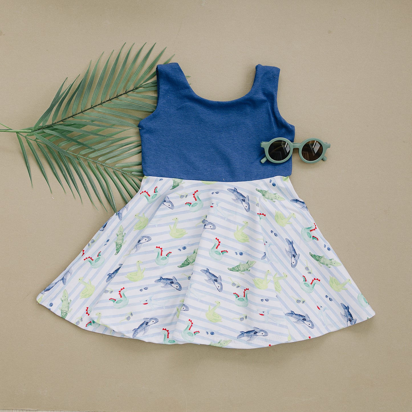 Blue Pool Float Twirl Dress (Indigo Bodice)