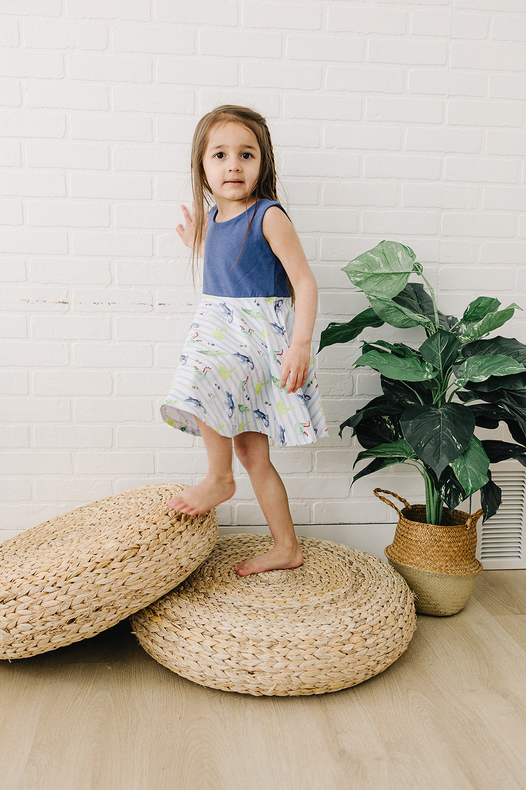 Blue Pool Float Twirl Dress (Indigo Bodice)