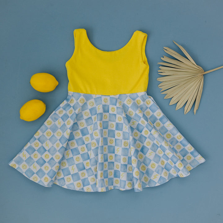 Smiley Check Twirl Dress (Lemon Bodice)