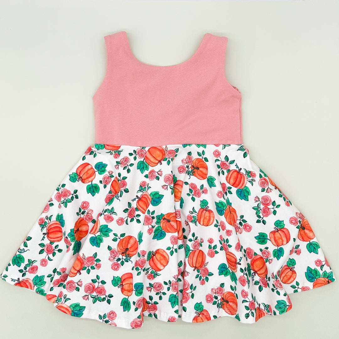 Rosey Pumpkin Twirl Dress (Rose Bodice)
