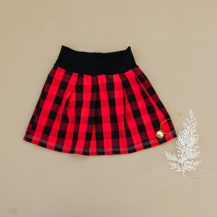 Red & Black Check Skirt - black waistband