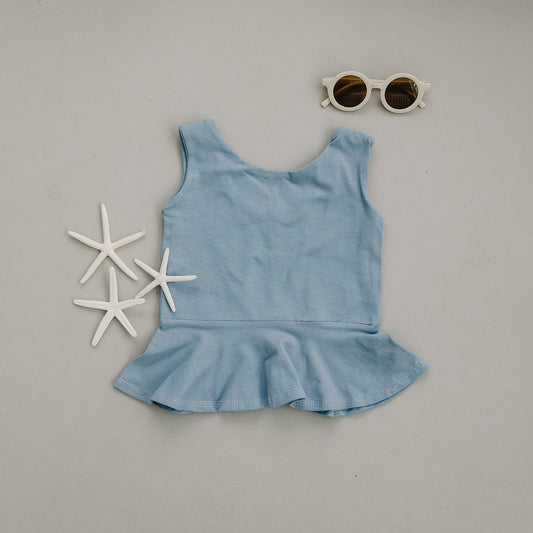 Solid Dusty Blue Peplum Top