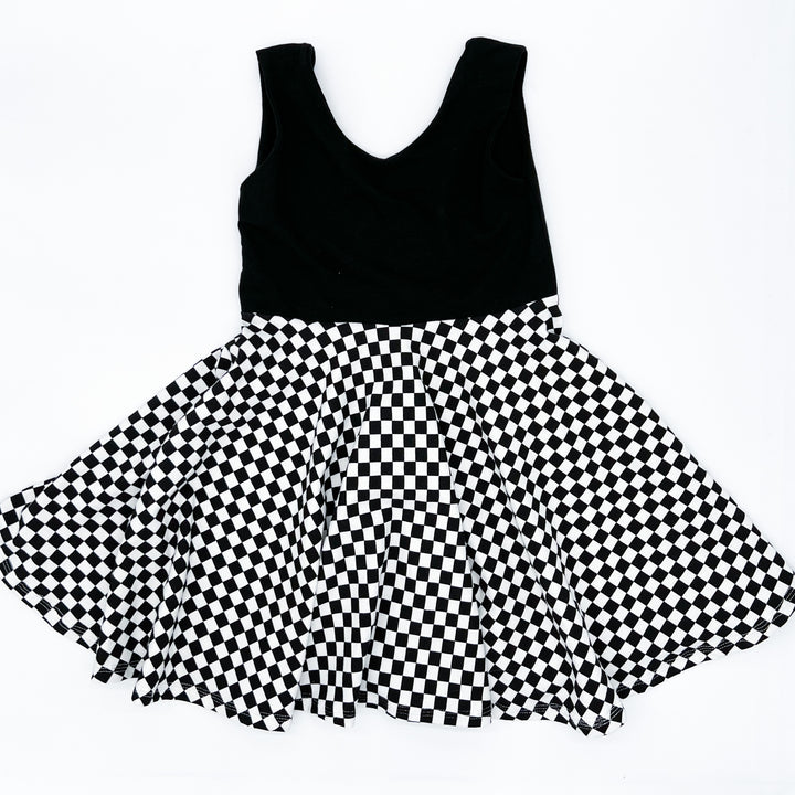 Black & White Check Twirl Dress (Black Top)
