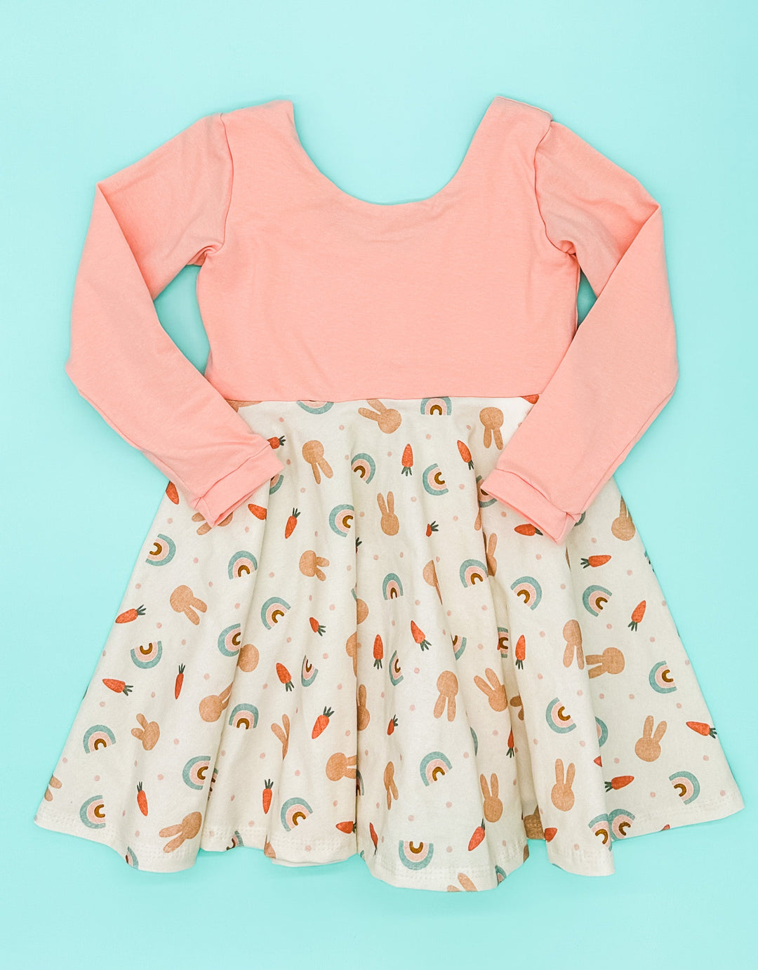 RTS Rainbow Bunny Twirl Dress (Serenity Pink Bodice) 3T