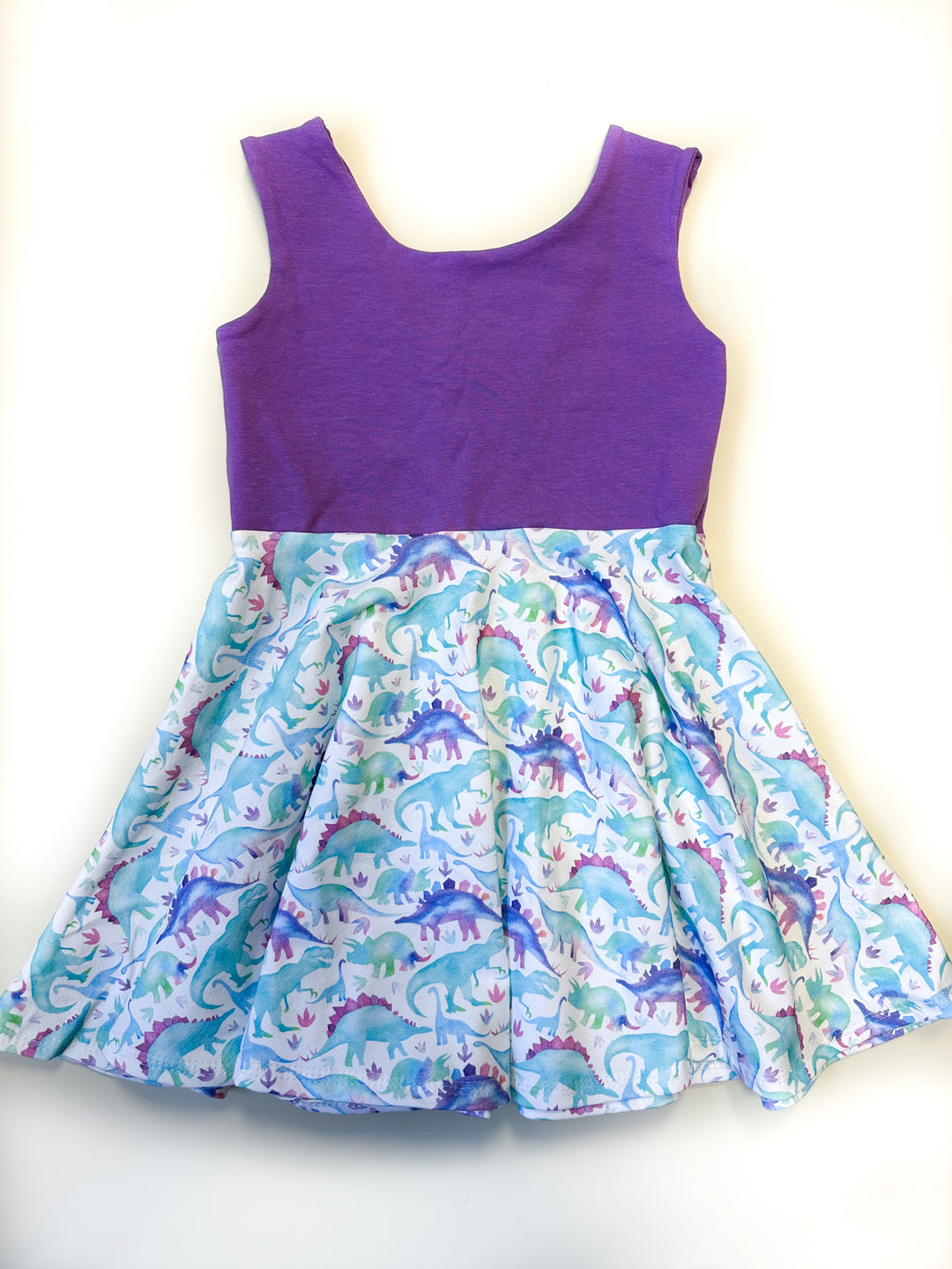 Watercolor Dino Twirl Dress (Lilac Bodice)