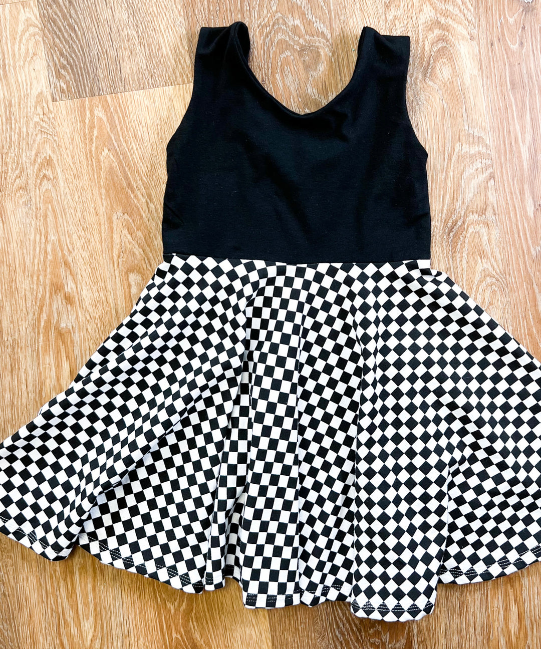 Black & White Check Twirl Dress (Black Top)