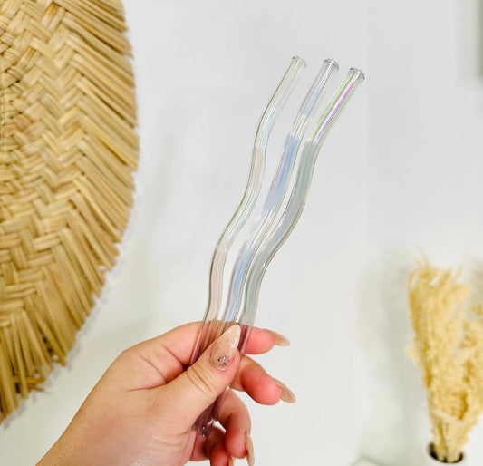 Iridescent Wavy Glass Straw