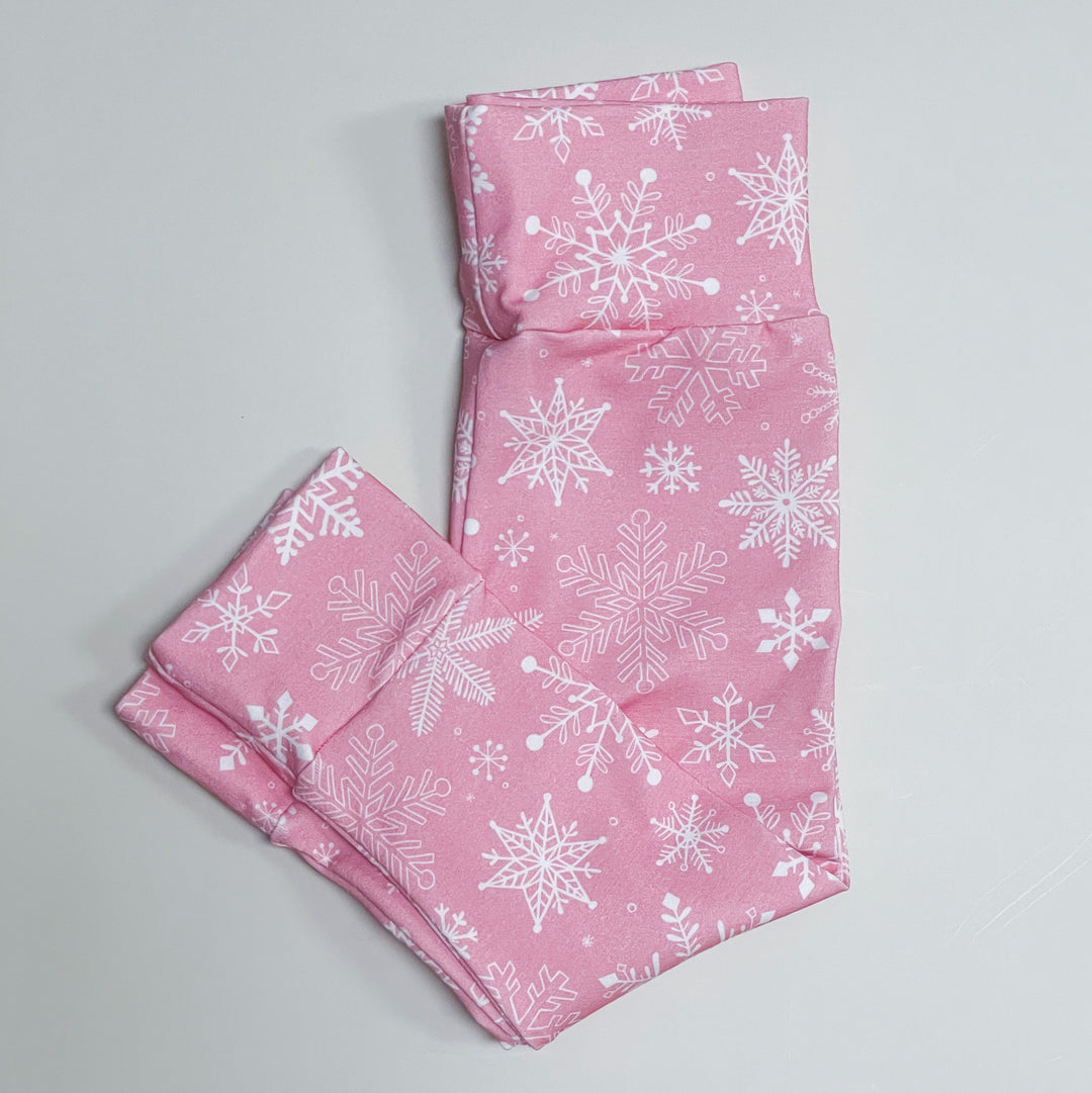 RTS Snowflakes on Pink (matching) leggings 12-18