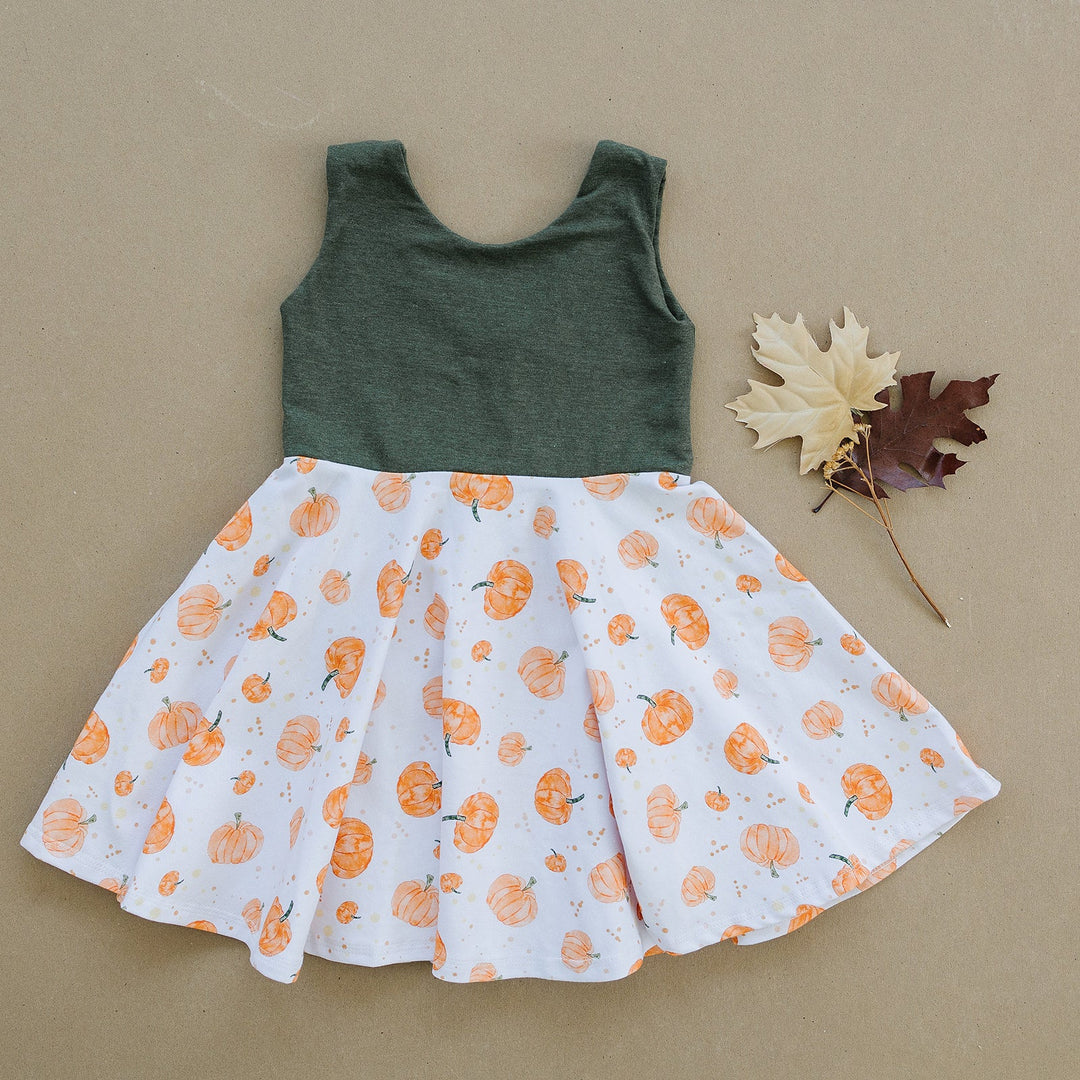 Speckled Pumpkin Twirl Dress (Olive Bodice)