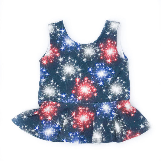 Fireworks on Navy Peplum Top