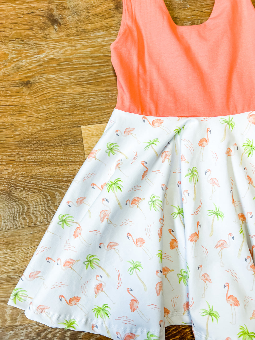 Peach Flamingo Twirl Dress (Peach Bodice)