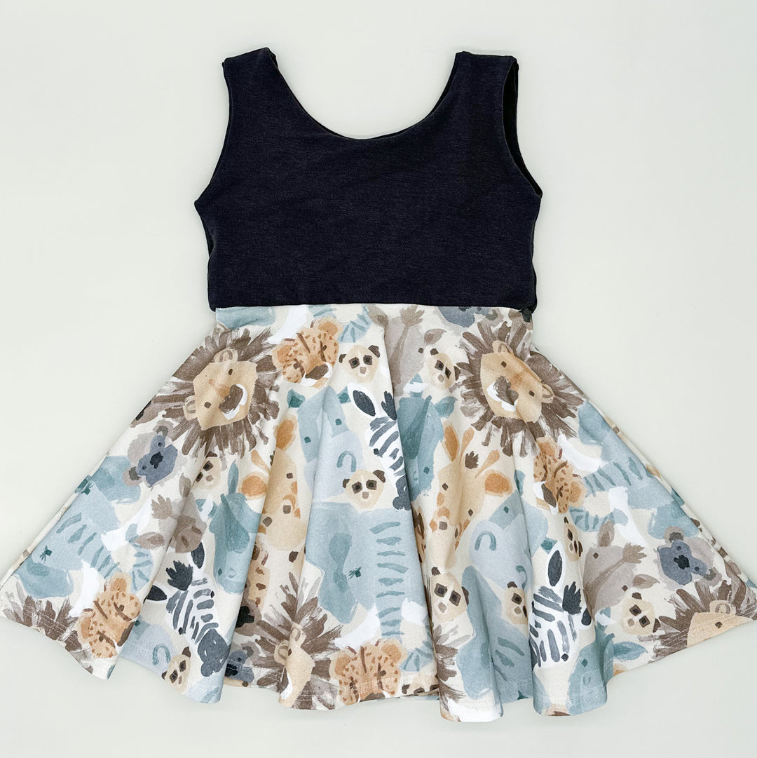 Neutral Zoo Twirl Dress (Charcoal Bodice)